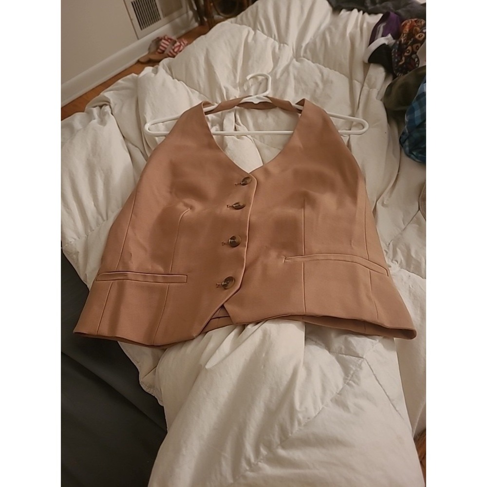 Ann Taylor Halter Vest Sz 8 Camel Preppy Office Y2K